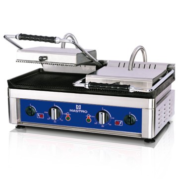 Griglia a contatto con piastre in ghisa rigate, piastra inferiore 530x250 mm