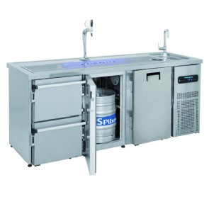 Banco bar con spillatore birra, 2 porte e 2 cassetti refrigerati e 1 lavabo lato destro - USATO - SU RUOTE