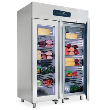 Congelatore da 1400 litri in inox GN 2/1 con porte in vetro, -10°/-25°C, isolamento 75 mm