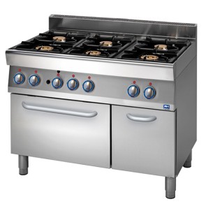Cucina a gas su forno a gas statico 53x53 cm e vano chiuso, 6 bruciatori