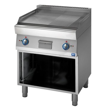 fry top elettrico su base aperta, piastra liscia 2/3 e rigata 1/3