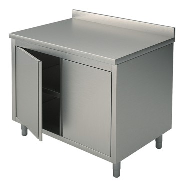Tavolo armadiato neutro con porte scorrevoli e alzatina, 1000x700 mm - DANNEGGIATO