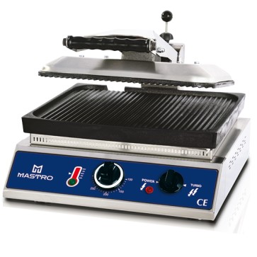 Griglia a contatto con piastre in ghisa rigate, piastra inferiore 350x350 mm