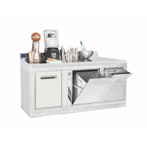 Banco bar neutro 3 vani con 1 porta e tramogge basculanti per battifondo e tramoggia rifiuti