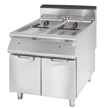 Friggitrice gas professionale 2 vasche libere capacità 17+17 lt su armadio chiuso