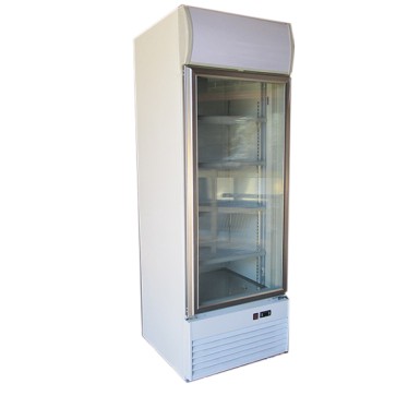 Frigovetrina con porta in vetro 400lt, temp. -18°/-22° C, cassonetto luminoso in alto - DANNEGGIATA