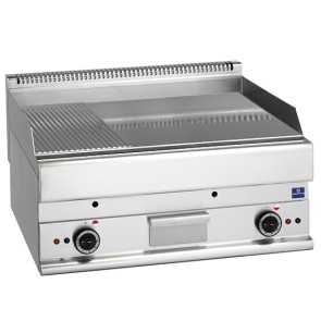 fry top elettrico da banco, piastra cromata liscia e rigata