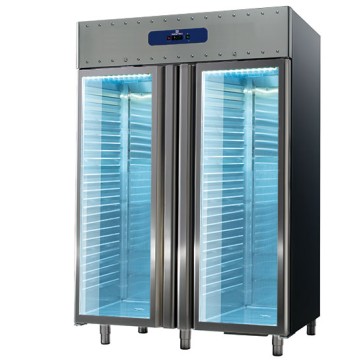 Congelatore da 1400 litri in inox con porte a vetro, GN 2/1, -10°/-25°C, 85 mm isolamento