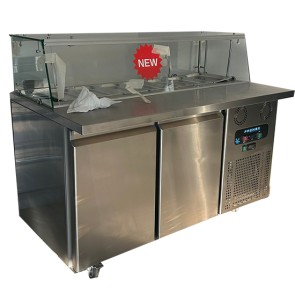 Banco sushi con vetrina refrigerata 7x GN 1/3, 2 porte GN 1/1 - su ruote